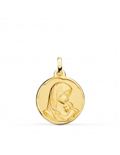 18K MEDALLA ORO AMARILLO VIRGEN MADRE AMOR MATERNAL 18 MM