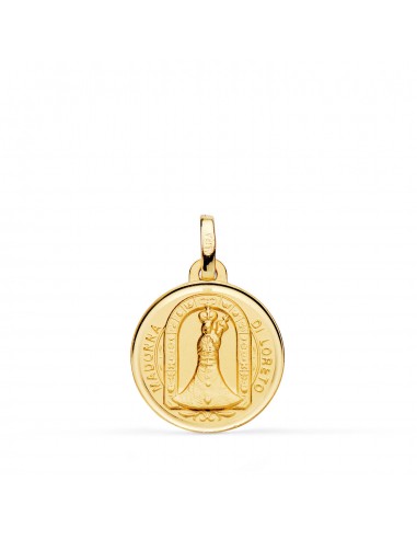 18K MEDALLA ORO AMARILLO VIRGEN DE LORETO CON BISEL Y MATIZADA. MEDIDA: 16 MM