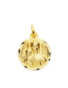 18K MEDALLA ANGEL DE LA GUARDA CON NIÑO TALLADA 18 MM