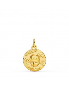 18K MEDALLA ORO AMARILLO ANGEL NIÑO EN LA NUBE MATIZADO. 14 MM