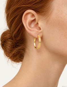 18K AROS ORO AMARILLO HUECOS CON GRECA. MEDIDA: 20X4 MM. GROSOR: 1 5 MM 2