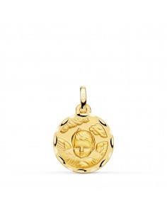 18K MEDALLA ORO AMARILLO ANGEL NIÑO EN LA NUBE TALLADO. 16 MM