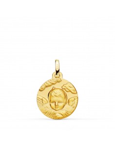 18K MEDALLA ORO AMARILLO ANGEL NIÑO EN LA NUBE MATIZADO. 16 MM