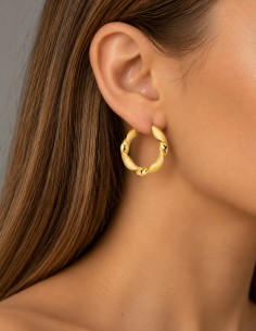 18K AROS ORO AMARILLO MATE Y BRILLO HUECOS 24 X 4 MM 2