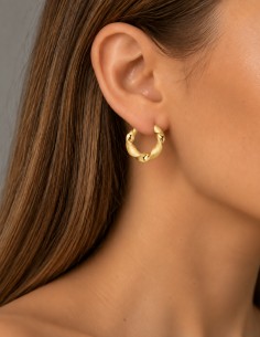 18K AROS ORO AMARILLO MATE Y BRILLO HUECOS 18 MM 2