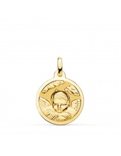 18K MEDALLA ORO AMARILLO ANGEL NIÑO EN LA NUBE BRILLO. 18 MM
