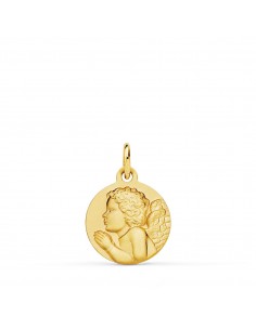 18K MEDALLA ORO AMARILLO ANGEL NIÑO PIADOSO REZANDO MATIZADO. 14 MM