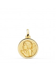 18K MEDALLA ORO AMARILLO ANGEL NIÑO PIADOSO REZANDO BISEL. 16 MM