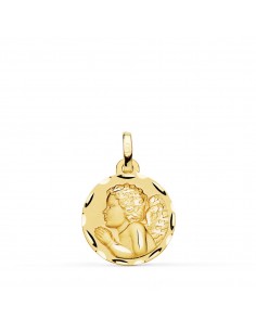 18K MEDALLA ANGEL "NIÑO PIADOSO" REZANDO TALLADO. 16 MM