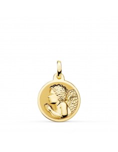 18K MEDALLA ORO AMARILLO " ANGEL NIÑO PIADOSO " REZANDO BRILLO 16 MM