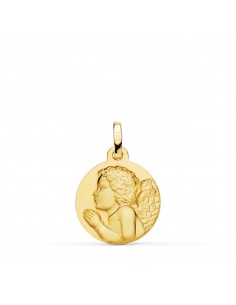18K MEDALLA ORO AMARILLO "ANGEL NIÑO PIADOSO" REZANDO MATIZADO. 16 MM