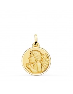 18K MEDALLA ORO AMARILLO ANGEL NIÑO PIADOSO REZANDO BISEL 18 MM