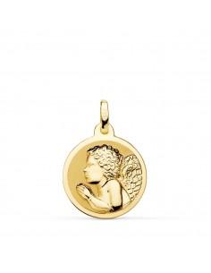 18K MEDALLA ORO AMARILLO ANGEL NIÑO PIADOSO REZANDO BRILLO 18 MM