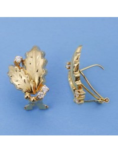 18K PENDIENTES HOJAS LAPIDADOS. 20 X 14 MM.
