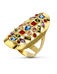 18K SORTIJA ORO AMARILLO LANZADERA CIRCONITAS COLORES. ANCHO: 31 X 15 MM