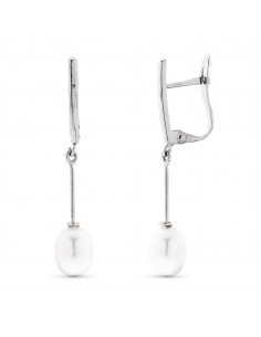 18K PENDIENTES ORO BLANCO CON PERLAS 30 X 5 MM. CIERRE CATALAN