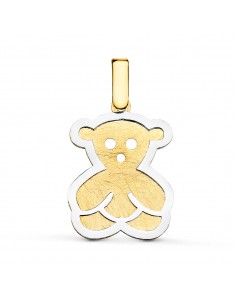 18K COLGANTE ORO BICOLOR OSO SUPERFICIE TEXTURIZADA Y BORDE ORO BLANCO. 20 X 16