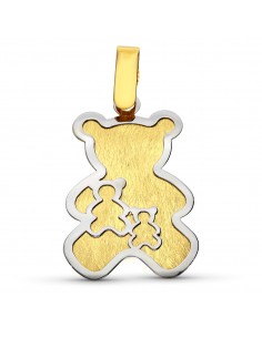 18K COLGANTE ORO BICOLOR OSO CON OSITOS 21 X 10 MM.