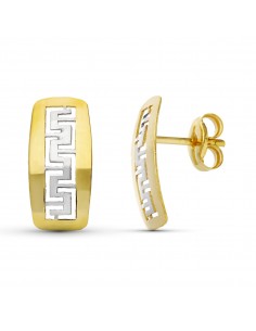 18K PENDIENTES ORO BICOLOR GRECA BRILLO. 11 X 5 5 MM. CIERRE PRESION