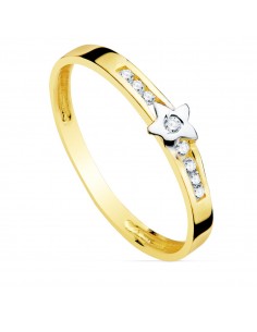 18K SORTIJA ORO BICOLOR FLOR CON CIRCONITAS CARRIL. ANCHO CUERPO: 2 MM