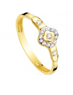 18K SORTIJA ORO BICOLOR ROMBO CON CIRCONITAS 6 X 6 MM. ANCHO CUERPO: 1 5 MM