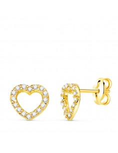 18K PENDIENTES ORO AMARILLO CORAZON MINI CON CIRCONITAS. 7X7 MM. CIERRE PRESION