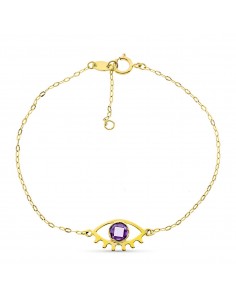 18K PULSERA ORO AMARILLO OJO 15 X 9 MM PIEDRA BRIOLET 5 MM. 19 CM