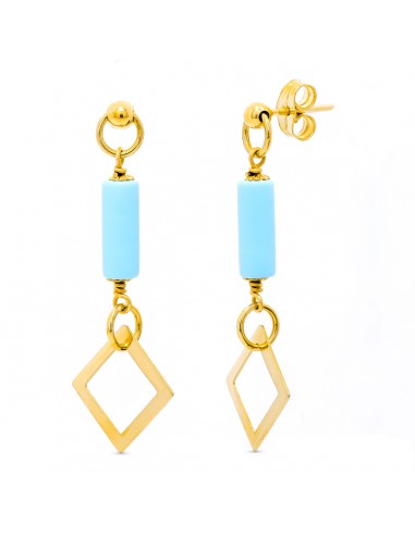 18K PENDIENTES ORO AMARILLO TURQUESA ROMBO PRESION