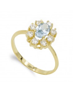 SORTIJA ORO AMARILLO 1 PIEDRA OVAL Y 8 CIRCONITAS