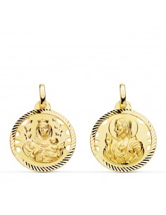 18K ESCAPULARIO HELICE CALADO VIRGEN CARMEN Y CORAZON DE JESUS 18 MM