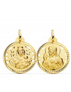 18K ESCAPULARIO HELICE CALADO VIRGEN CARMEN Y CORAZON DE JESUS 24 MM