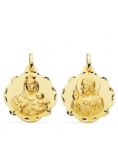18K ESCAPULARIO VIRGEN DEL CARMEN Y CORAZON DE JESUS 24 MM