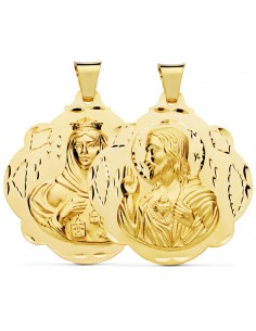 18K ESCAPULARIO PANDERETA VIRGEN DEL CARMEN Y CORAZON DE JESUS 42 MM