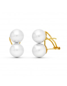 18K PENDIENTES ORO AMARILLO PERLA SINTETICA 9 MM.