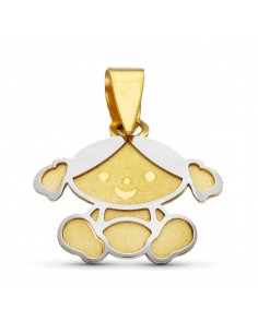 18K COLGANTE ORO BICOLOR NIÑA LASER MATE Y BRILLO