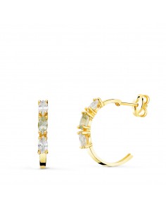 18K PENDIENTES ORO AMARILLO 1/2 ARO AGUAMARINA TALLA MARQUISE. 15 X 2MM. PRESION