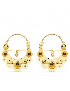 18K AROS ORO AMARILLO MORUNOS 3 CIRCONITAS 34 X 27 MM.