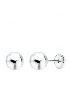 18K PENDIENTES ORO BLANCO BOLA LISA 6 MM. CIERRE TUERCA.