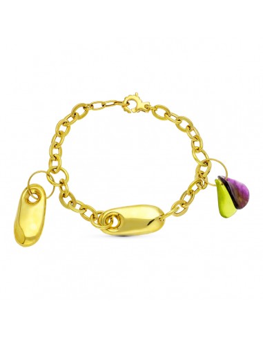 18K PULSERA ORO AMARILLO PIEDRA COLOR COLGANTE