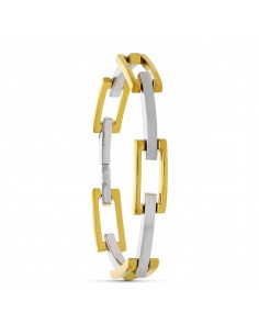 18K PULSERA ORO BICOLOR ESLABONES RECTANGULARES