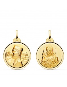 18K ESCAPULARIO VIRGEN MONTSERRAT Y CORAZON DE JESUS BISEL 20 MM