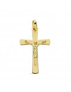 18K CRUZ ORO AMARILLO CON CRISTO PLANA MATE Y BRILLO.