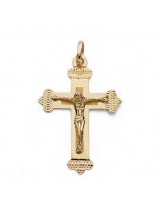 18K CRUZ ORO AMARILLO CON CRISTO TALLADA. 35 X 23 MM.
