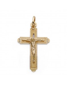 18K CRUZ CON CRISTO TALLADA. 35 X 22 MM.