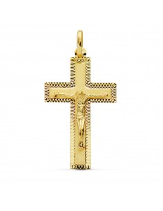 18K CRUZ CON CRISTO TALLADA. 35 X 20 MM.