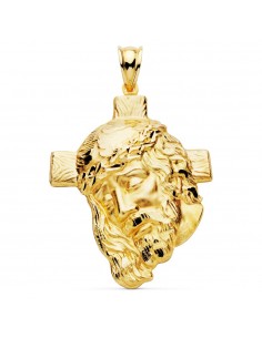 18K CABEZA DE CRISTO CON CRUZ TALLADA 40 X 30 MM