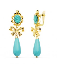 18K PENDIENTES TURQUESA CAMAFEO. 42 X 13 MM.