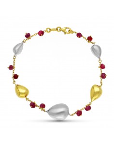 18K PULSERA ORO BICOLOR Y PIEDRAS DE COLORES