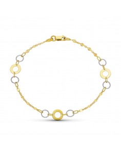 18K PULSERA ORO BICOLOR CADENA Y CIRCULOS