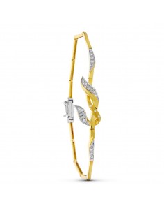 18K PULSERA ORO BICOLOR HOJAS Y CIRCONITAS MATE Y BRILLO